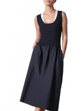 Brochu Walker Sofia Dress Navy Ribbed Tank Maxi Skirt Attached Set Size Large